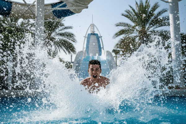 Happy family with children playing in Wild Wadi kids splash zone