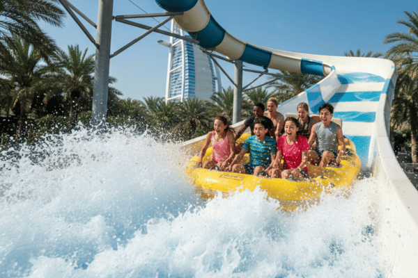 High speed water roller coaster ride at Wild Wadi Waterpark